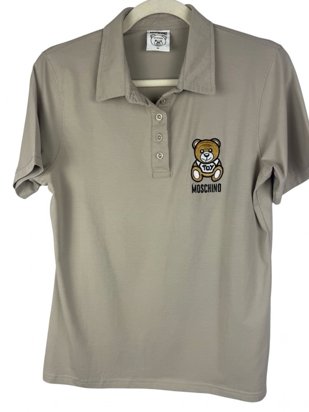 Moschino Couture 1 XL Teddy Bear Polo Shirt Beige Taupe Embroidered